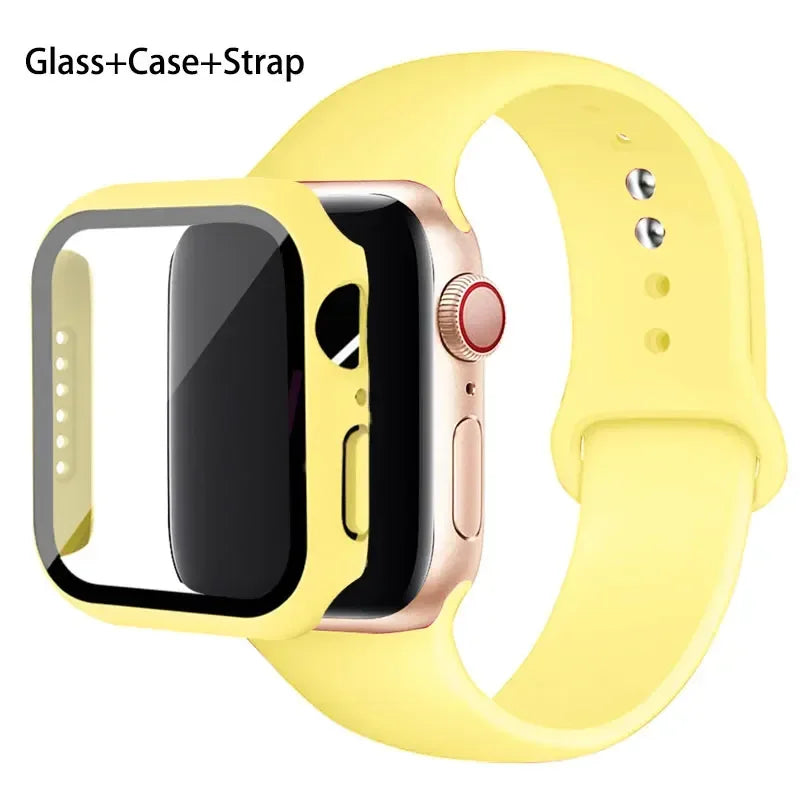 Glass + Case + Silicone Strap Set for Apple Watch 38mm–45mm