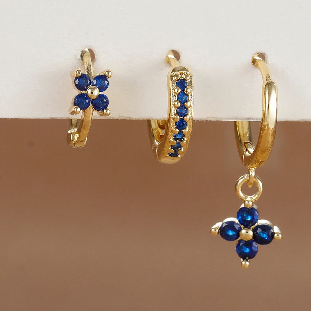 3PCS Stainless Steel Flower Drop Earrings Set