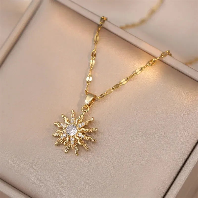 Light Luxury Spin Zircon Flower Pendant Necklace