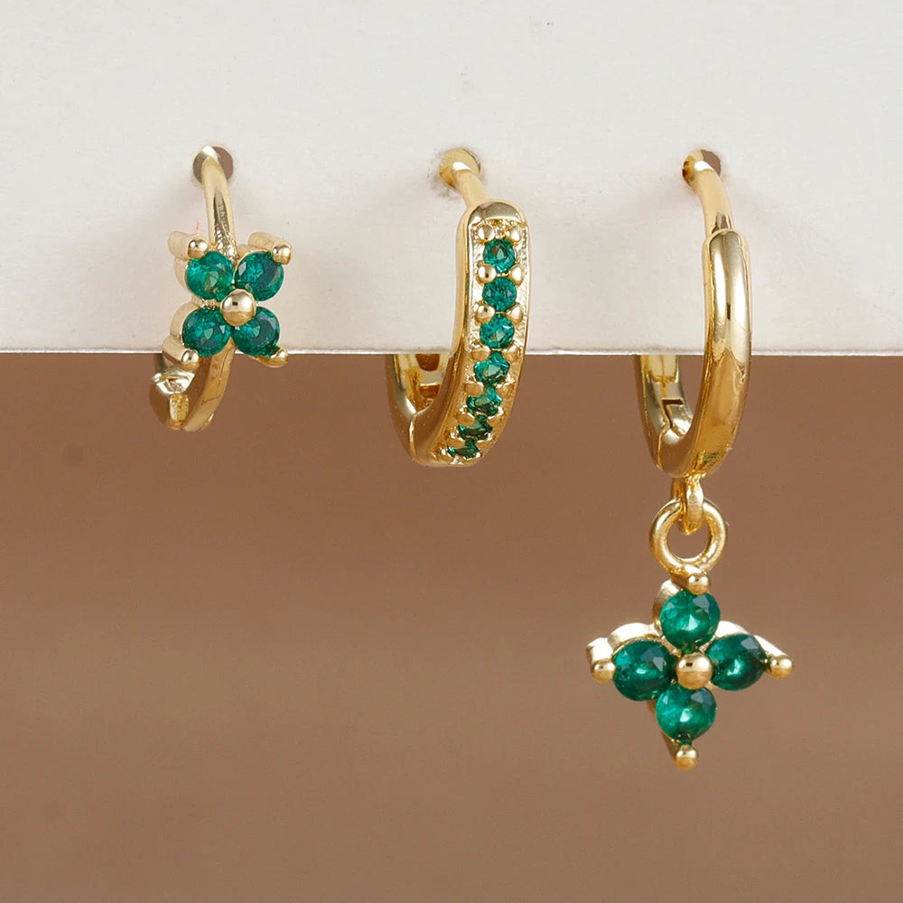 3PCS Stainless Steel Flower Drop Earrings Set
