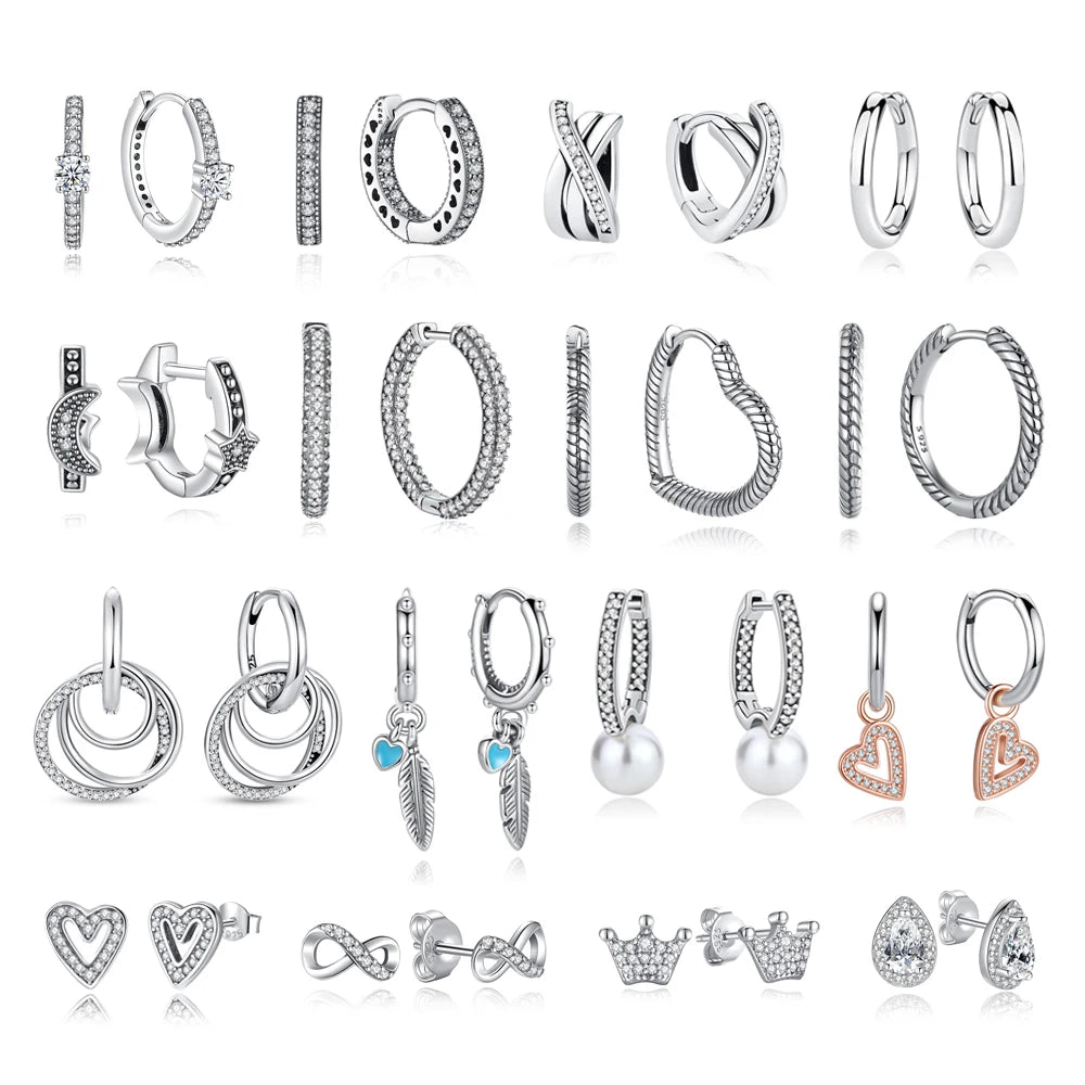 925 Sterling Silver Stud & Hoop Earrings Set