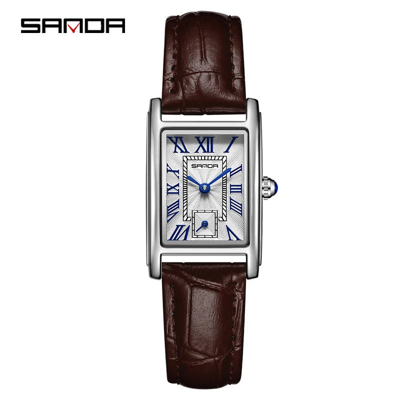 SANDA 1116 Women’s Quartz Watch – Elegant Rectangle Dial Waterproof Business Wristwatch