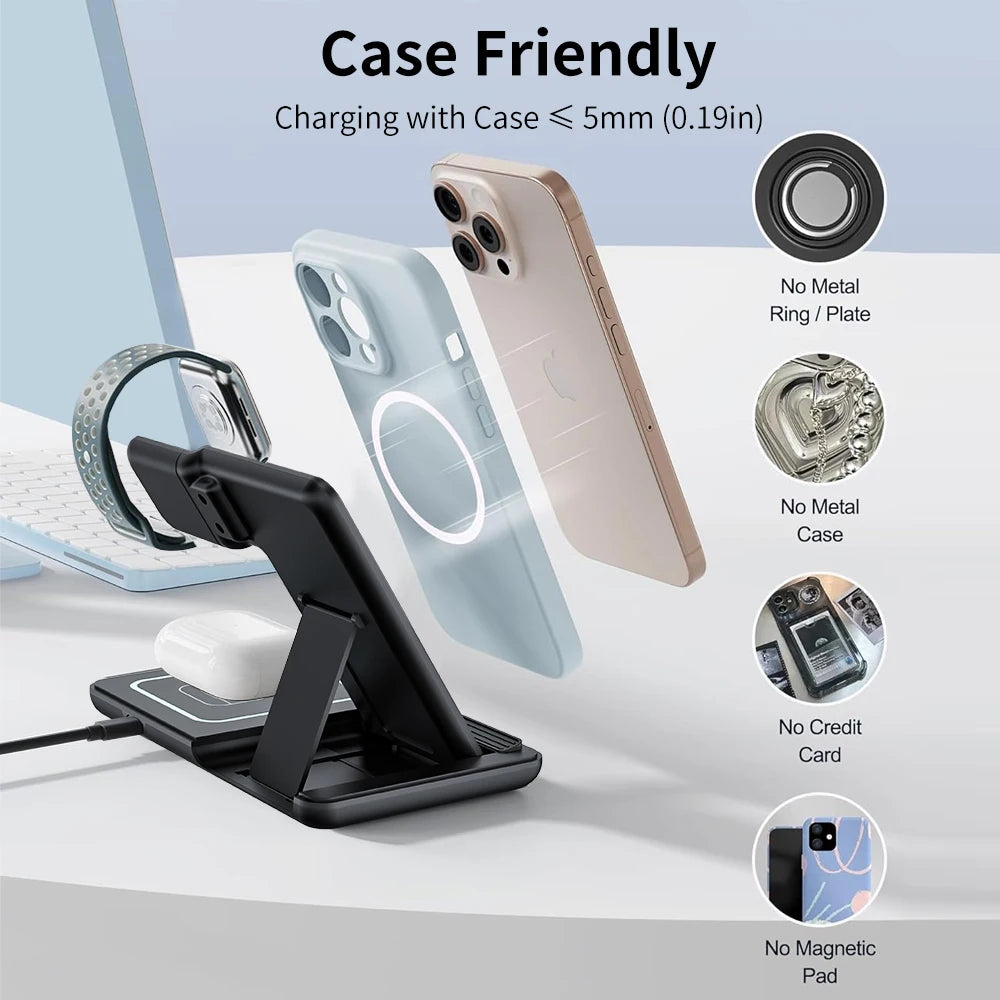 3 in 1 Foldable Wireless Charger Stand with Night Light