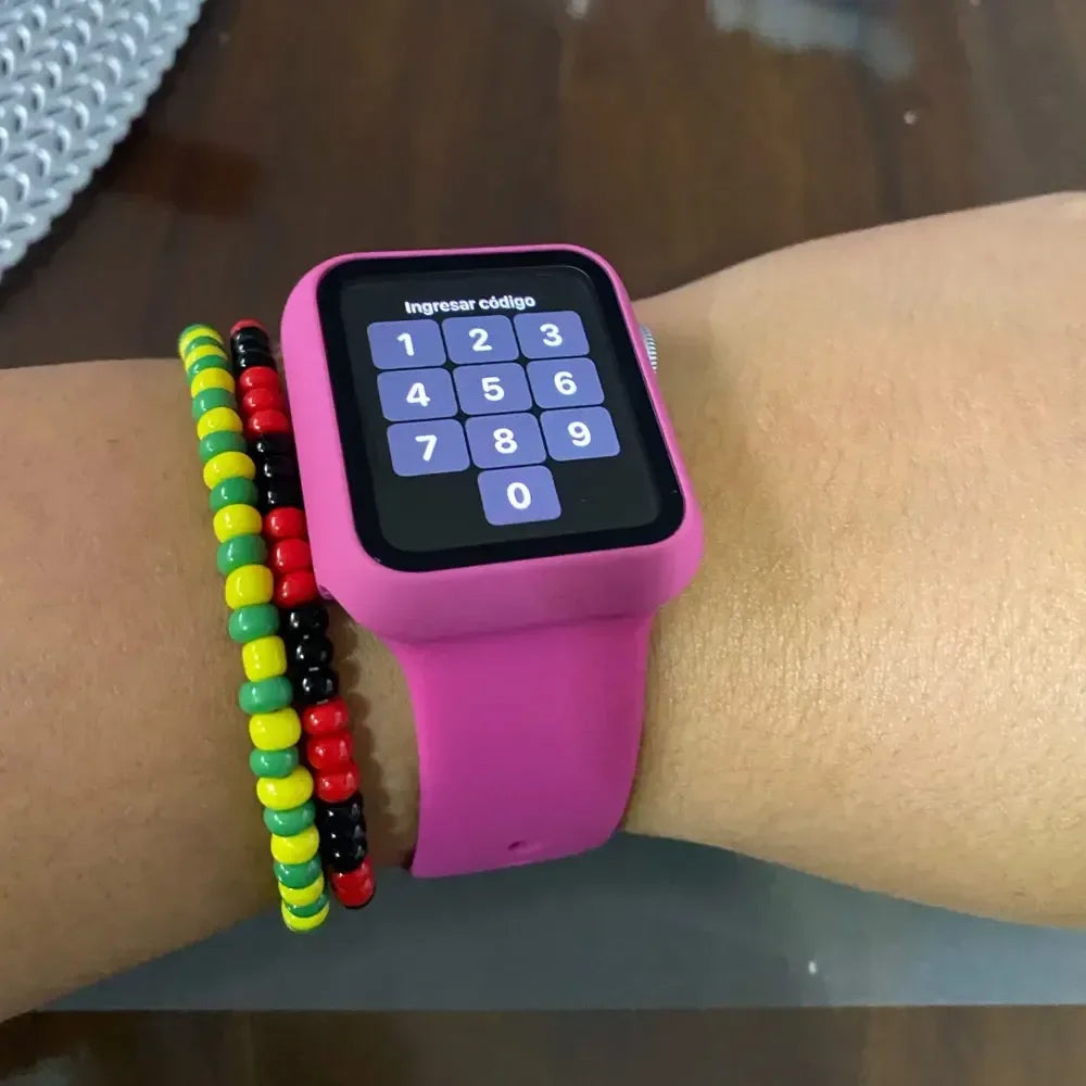 Glass + Case + Silicone Strap Set for Apple Watch 38mm–45mm