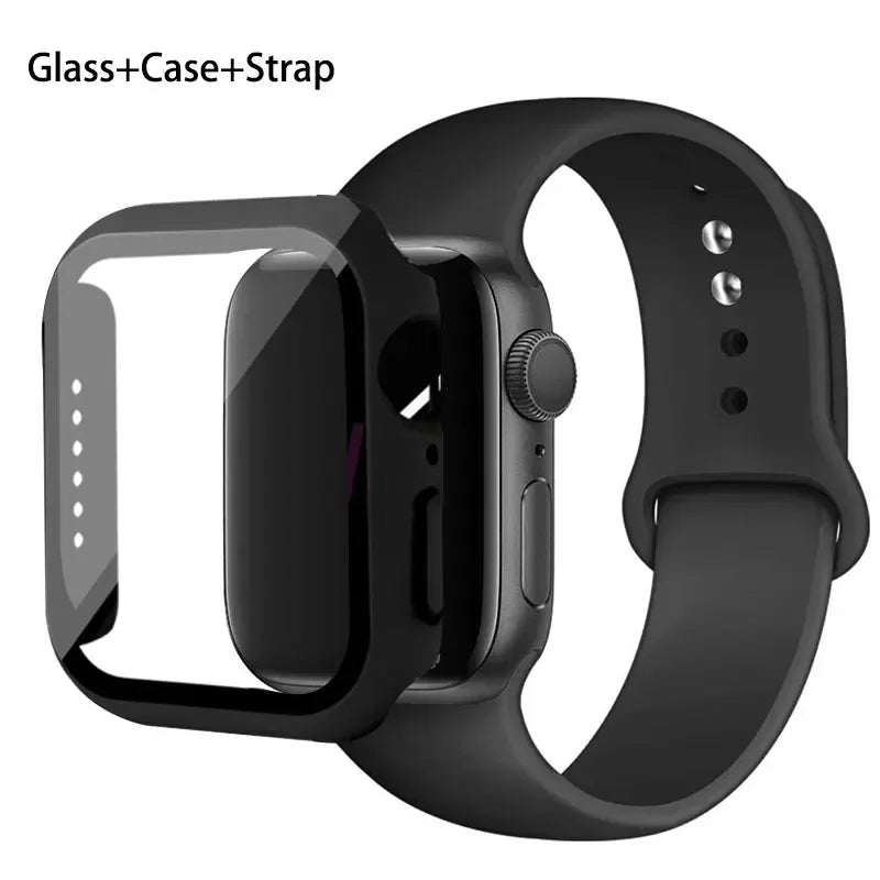 Glass + Case + Silicone Strap Set for Apple Watch 38mm–45mm