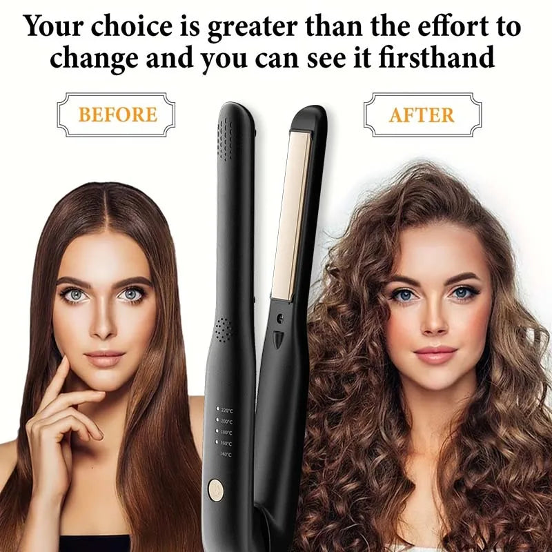 2-in-1 Mini Hair Straightener & Curler – Ceramic Fast Heating Portable Flat Iron