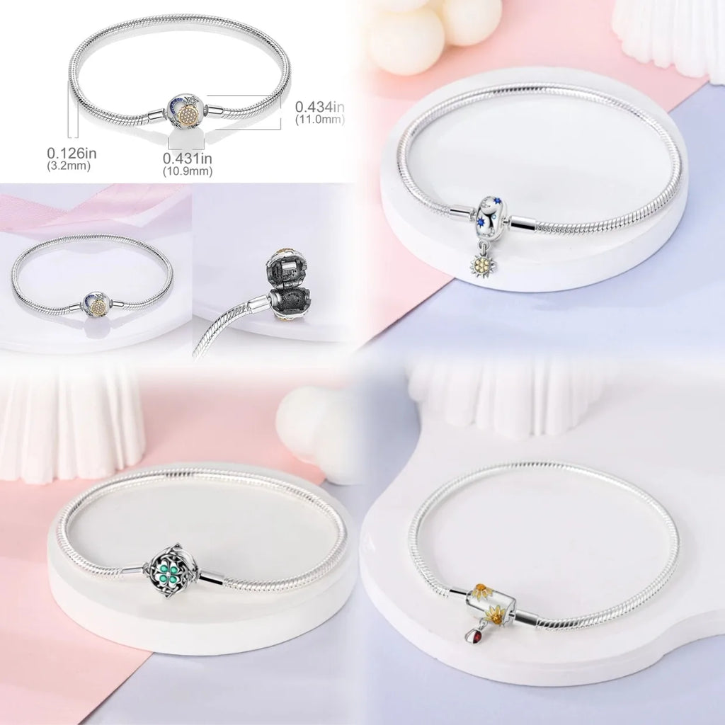 Star Moon Sun 925 Silver Charm Bracelet