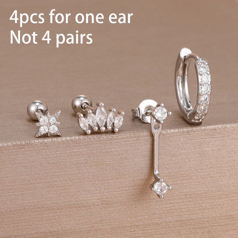 4PCS Stainless Steel Huggie Hoop Earrings Set