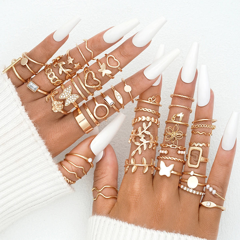 Vintage Gold Rings Set – 58PCS