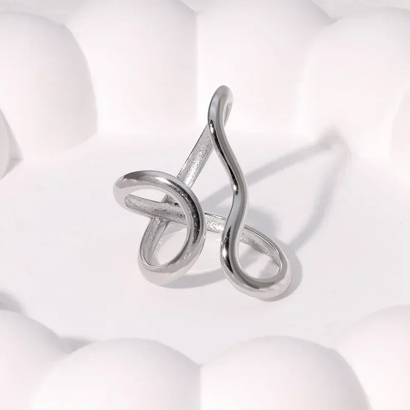 Stainless Steel Wave Open Ring – Gold