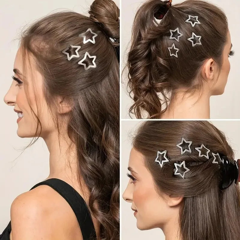 10/25/50/100pcs Y2K Silver Star Hair Clips