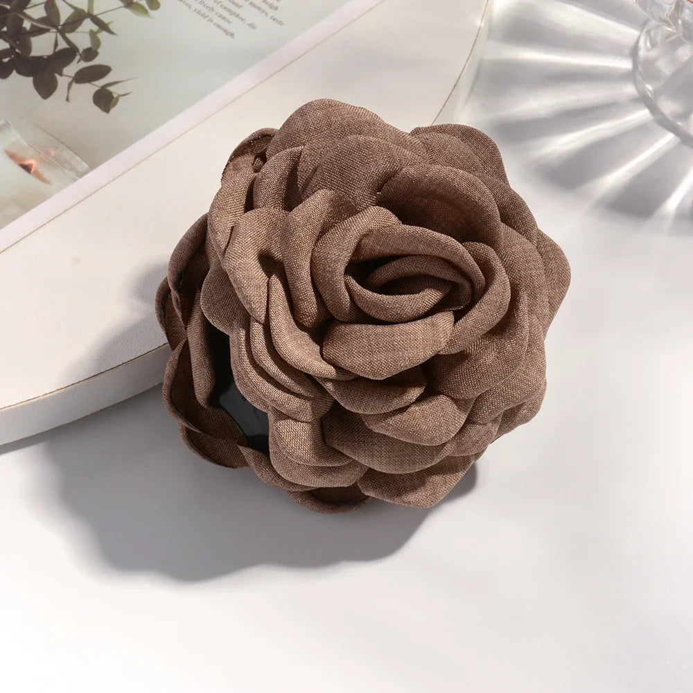 16 Colors Cotton Fabric Rose Flower Hair Claw Clips
