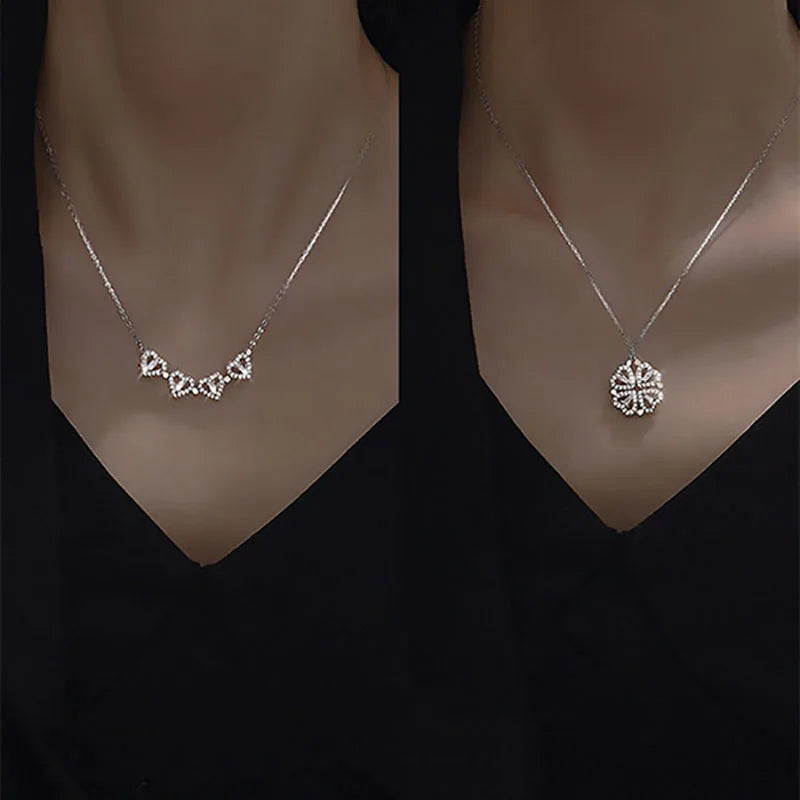 Heart Four Leaf Clover Pendant Necklace
