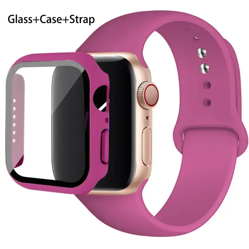 Glass + Case + Silicone Strap Set for Apple Watch 38mm–45mm