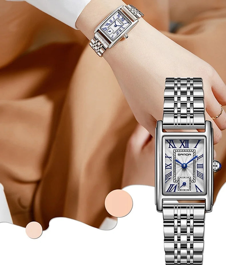 SANDA 1116 Women’s Quartz Watch – Elegant Rectangle Dial Waterproof Business Wristwatch