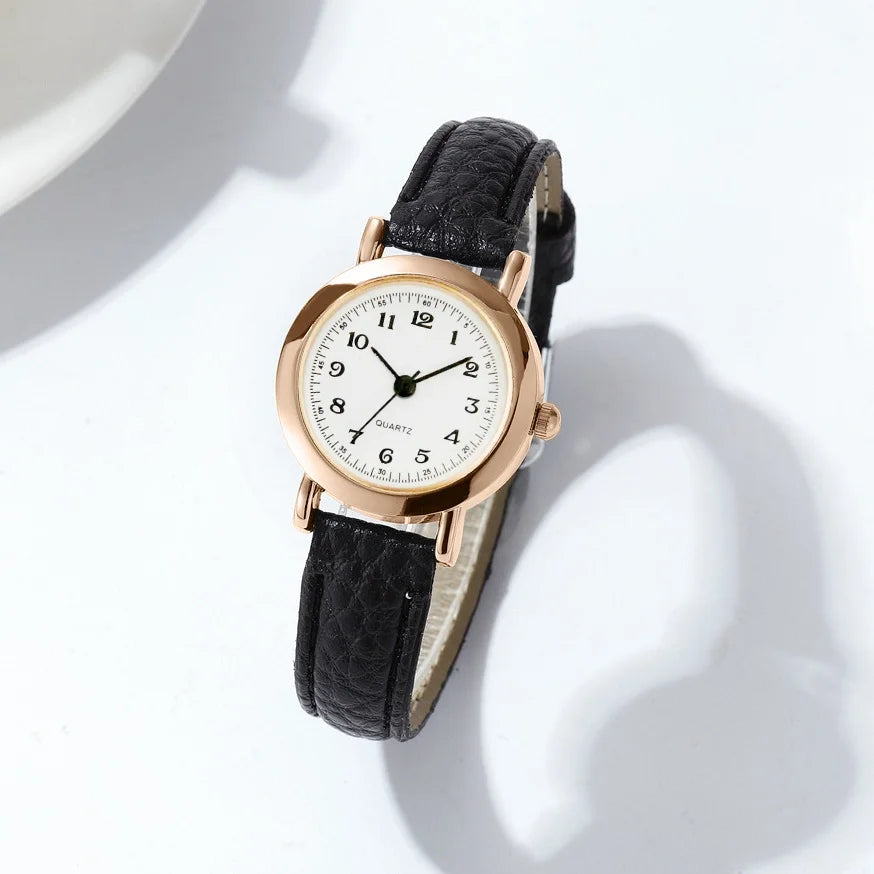 Women’s Fashion Arabic Dial Quartz Watch – Leather Band Wristwatch