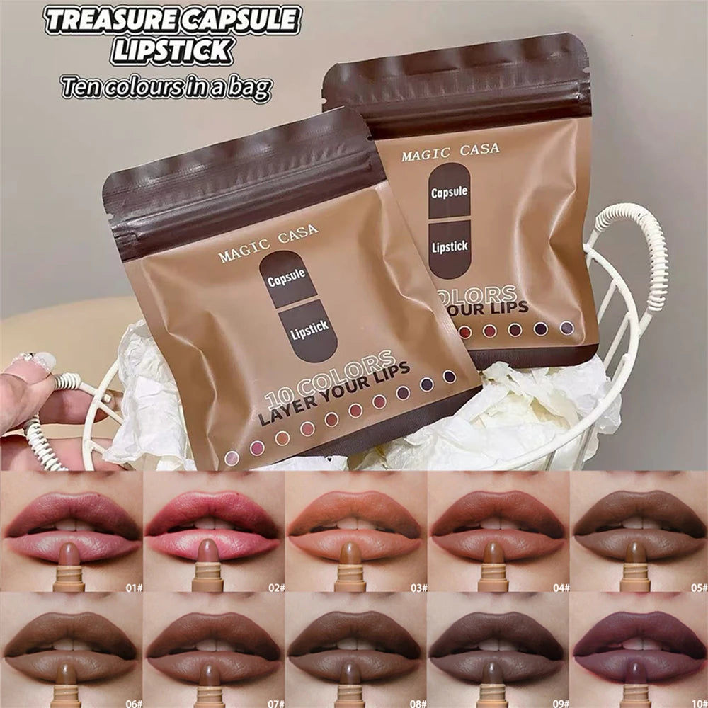 ‌10 Color Smooth Brown Lipstick Set