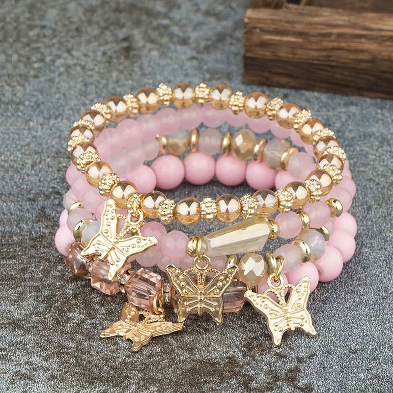 4PCS Butterfly Beaded Bracelet Set