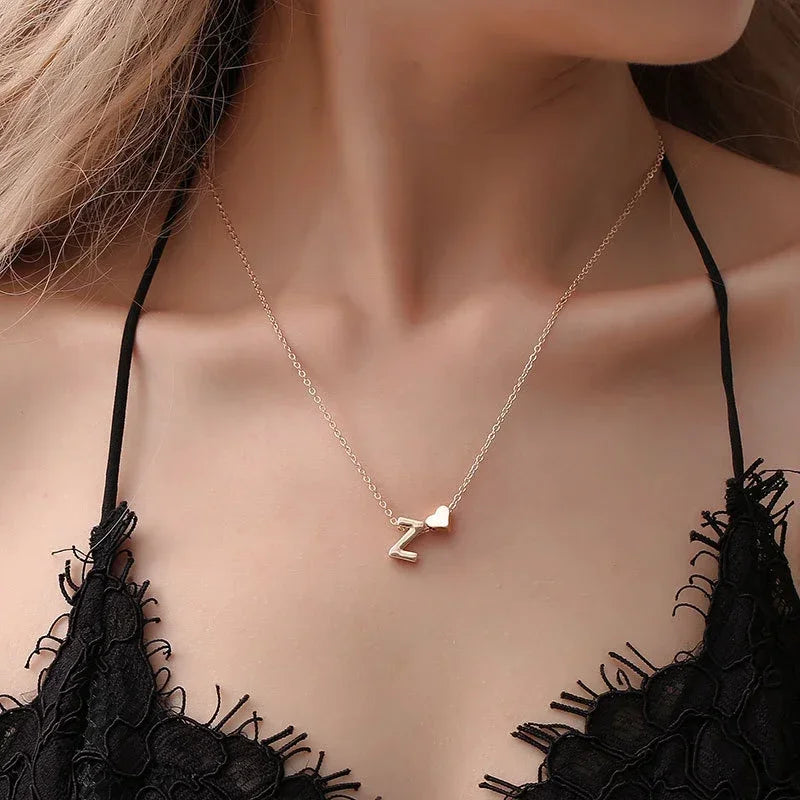 Tiny Heart Initial Necklace – Gold/Silver Letter