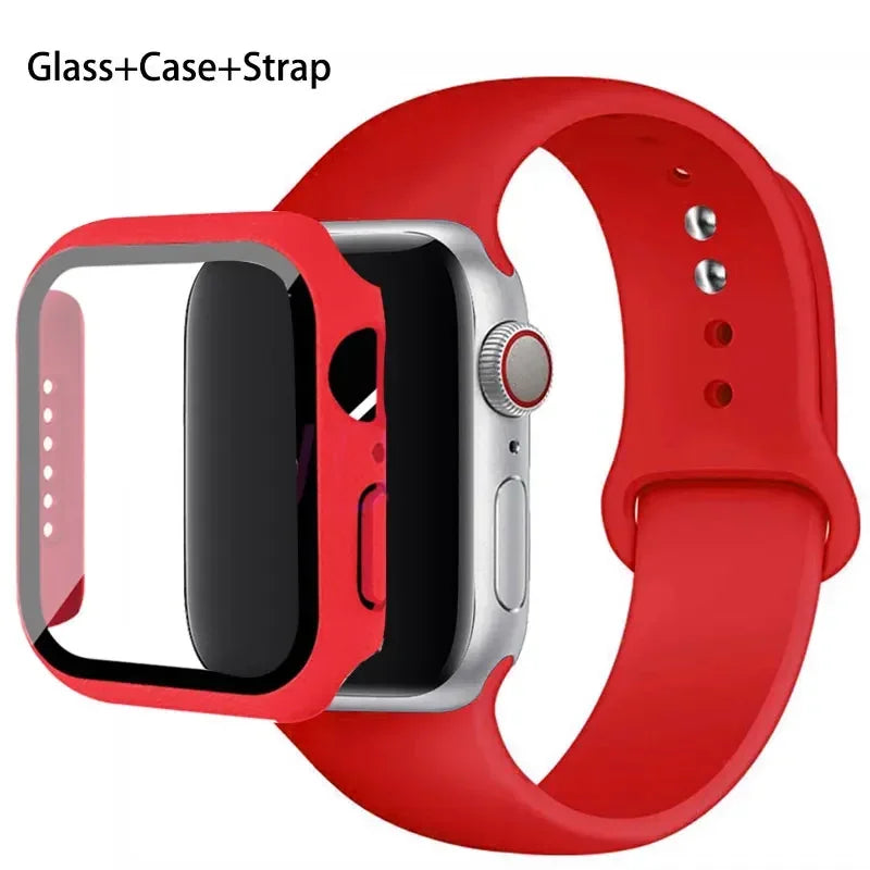 Glass + Case + Silicone Strap Set for Apple Watch 38mm–45mm