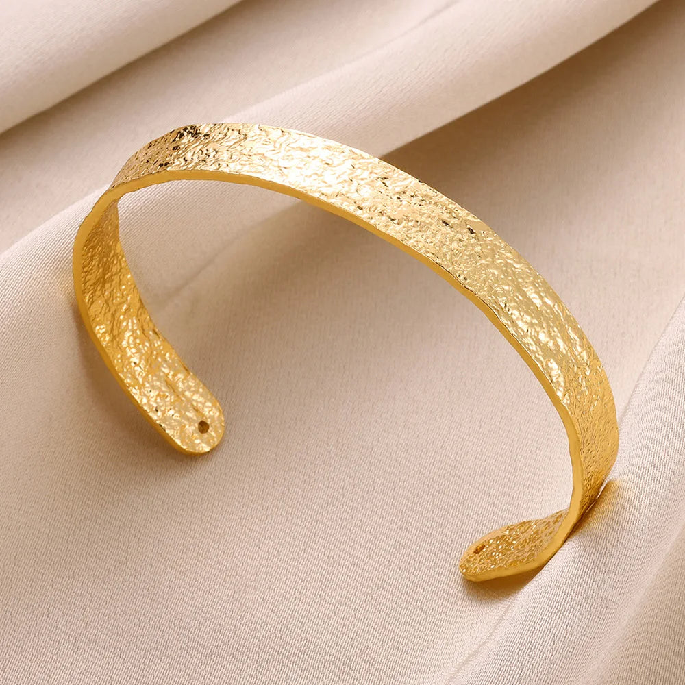 Luxury Gold Stainless Steel Wide Flower Cuff Bangle Bracelet
