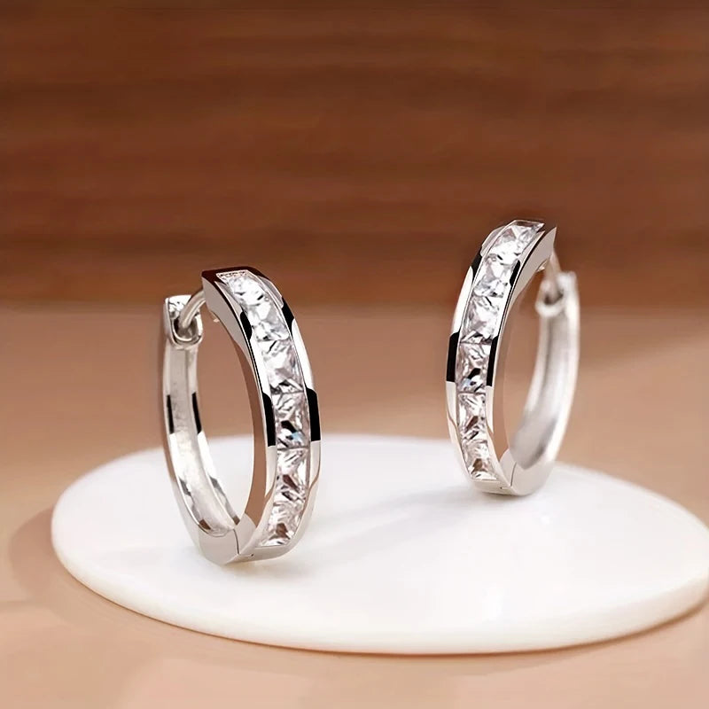 Classic Square CZ Hoop Earrings