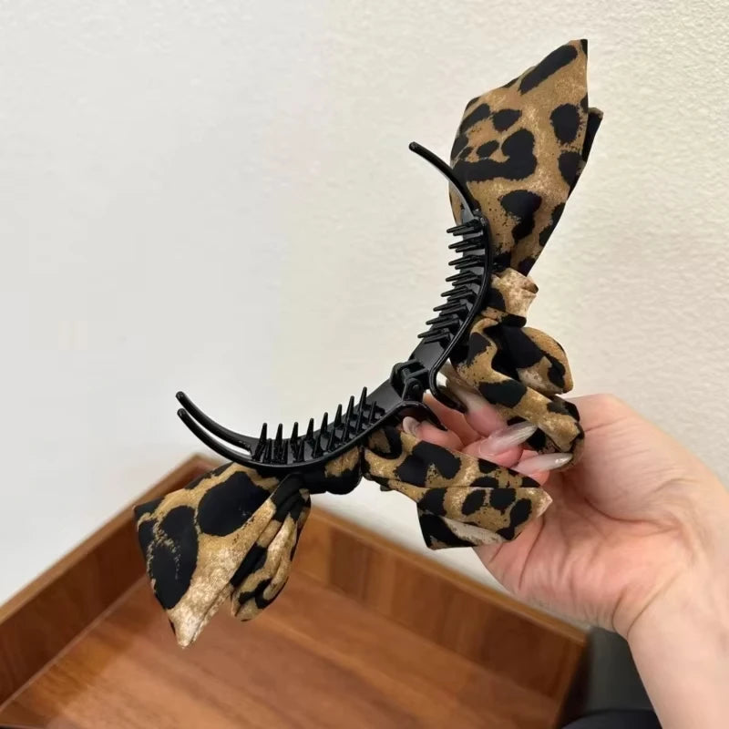 Leopard Print Bow Bun Hair Clip
