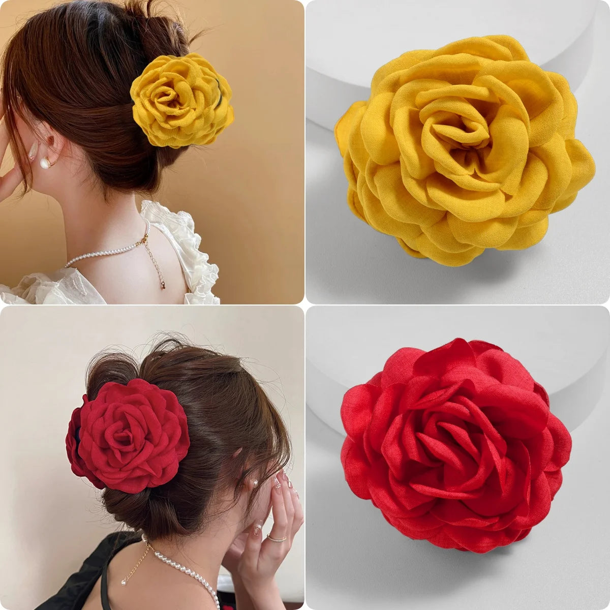 16 Colors Cotton Fabric Rose Flower Hair Claw Clips