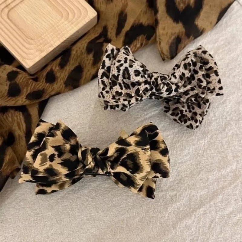 Leopard Print Bow Bun Hair Clip