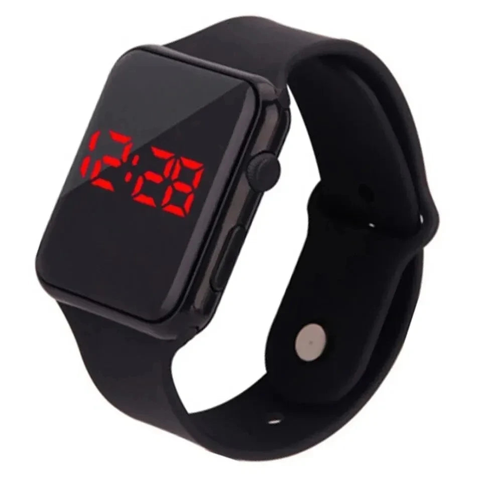 Minimalist LED sport watch with black silicone strap