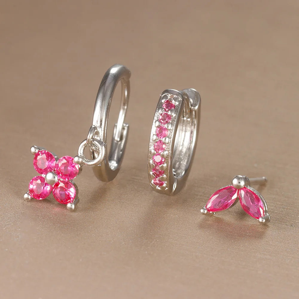 3PCS Stainless Steel Flower Drop Earrings Set
