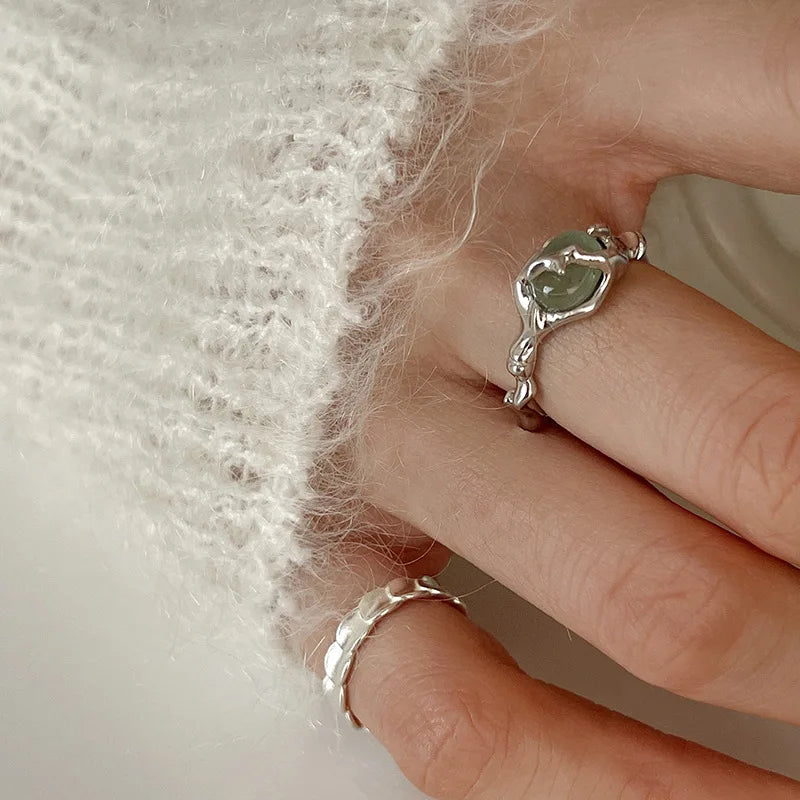 925 Silver Plated Jade Bamboo Ring