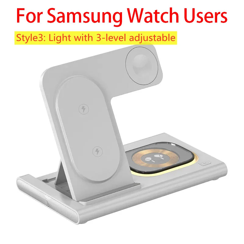 3 in 1 Wireless Charger Stand Pad Foldable Fast Charging Station Dock