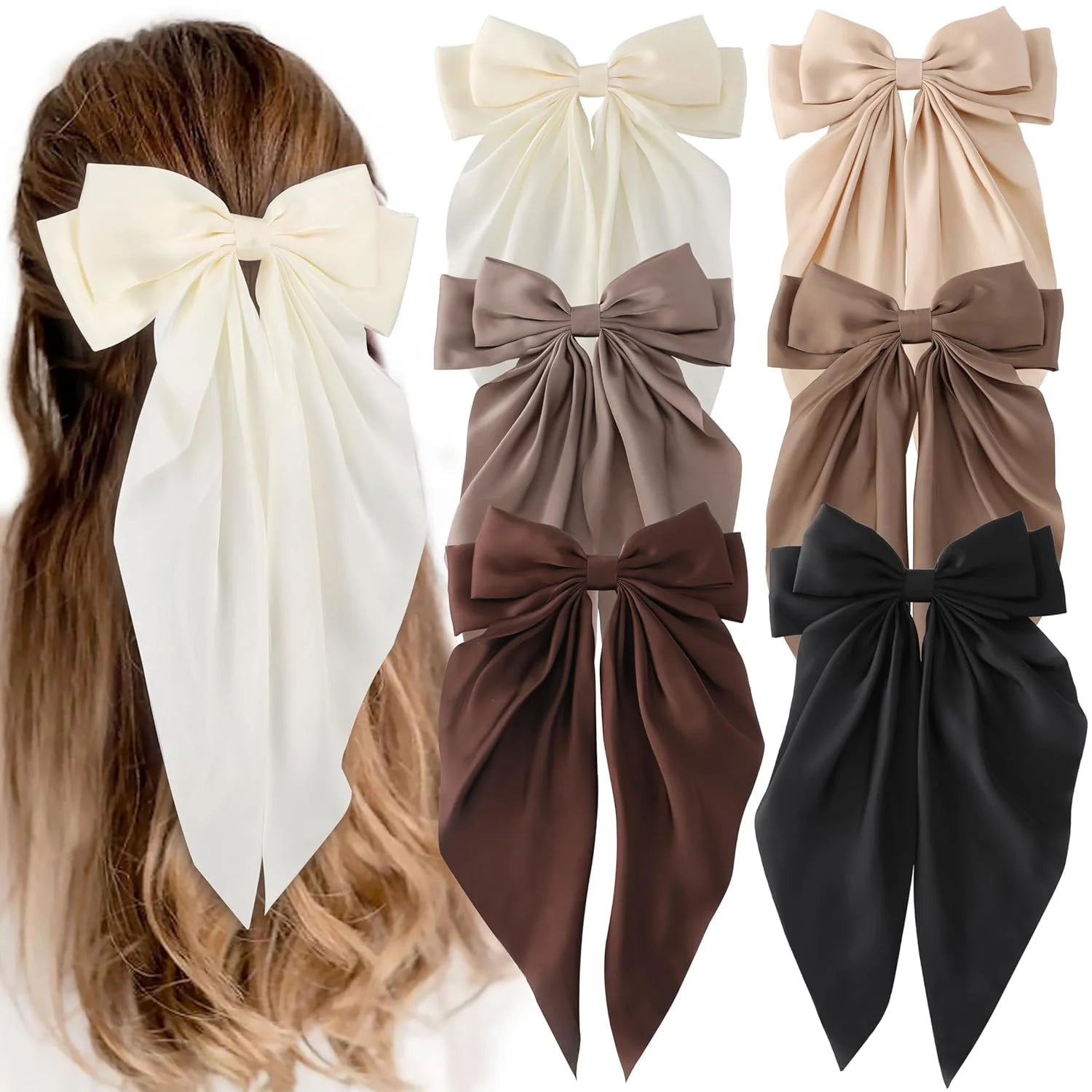 Elegant satin bow hair clip with strong hold and soft feminine style.