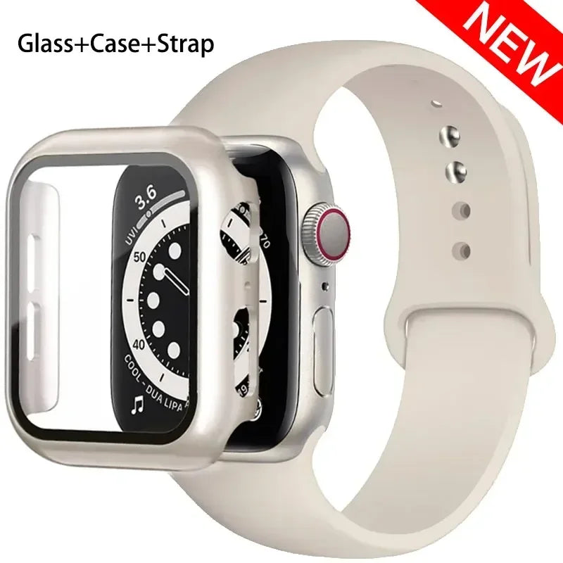Glass + Case + Silicone Strap Set for Apple Watch 38mm–45mm