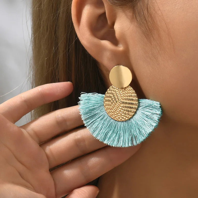 Bohemian White Tassel Fringe Dangle Earrings