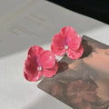Red Blue Enamel Flower Stud Earrings