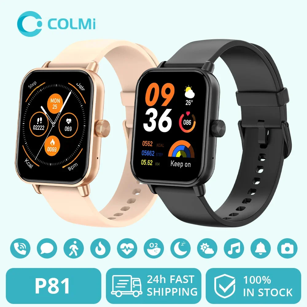 COLMI P81 Smartwatch – calls, health tracking, 100+ sports modes.
