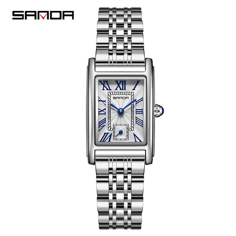 SANDA 1116 Women’s Quartz Watch – Elegant Rectangle Dial Waterproof Business Wristwatch