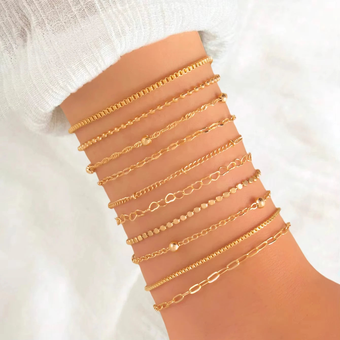 10PCS Vintage Gold Snake Chain Bracelet Set