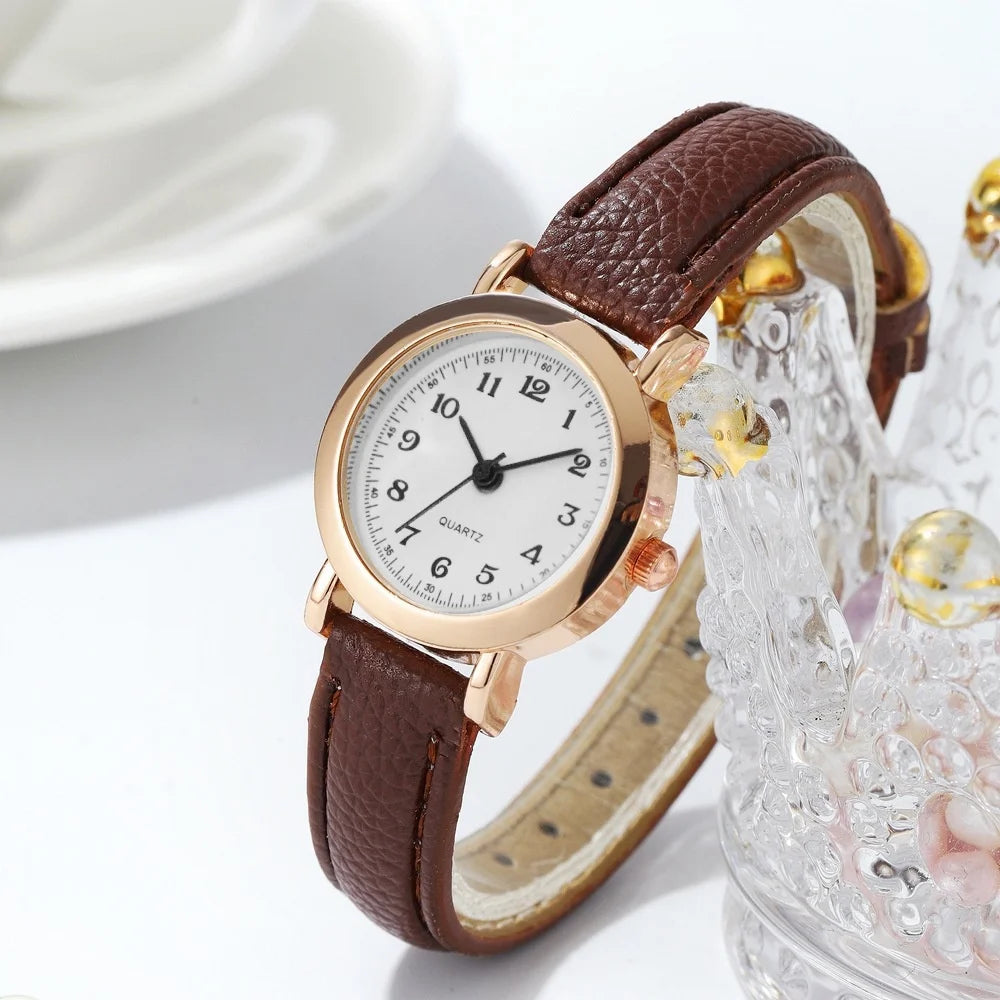 Women’s Fashion Arabic Dial Quartz Watch – Leather Band Wristwatch
