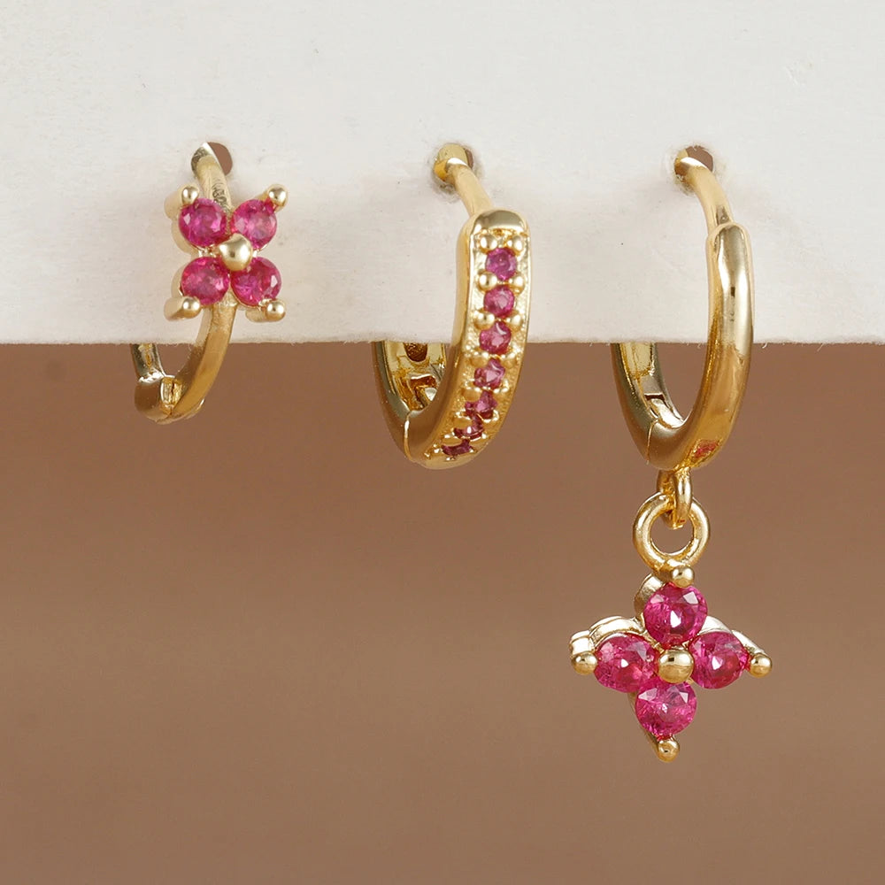 3PCS Stainless Steel Flower Drop Earrings Set