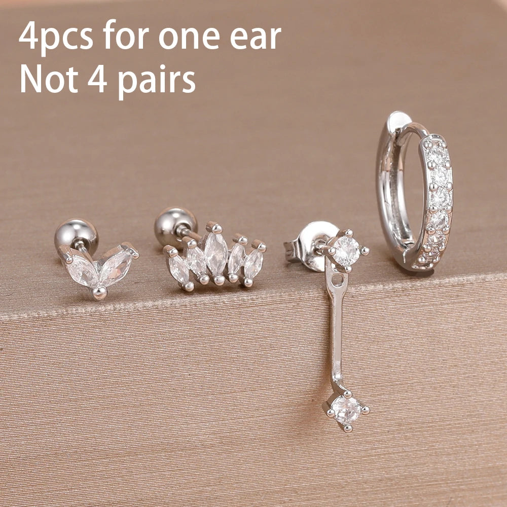 4PCS Stainless Steel Huggie Hoop Earrings Set