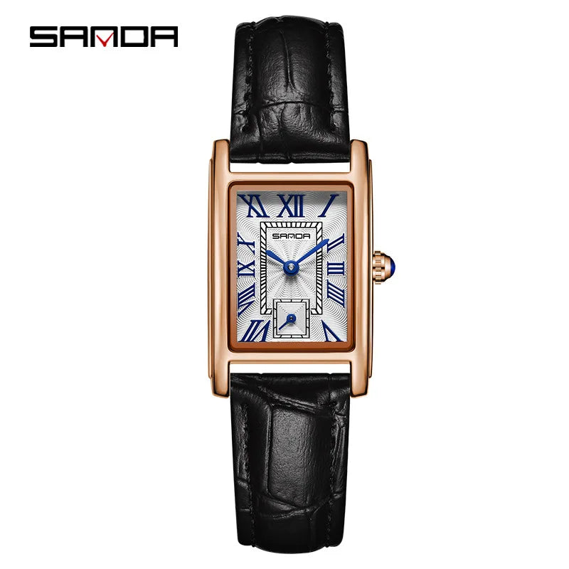 SANDA 1116 Women’s Quartz Watch – Elegant Rectangle Dial Waterproof Business Wristwatch