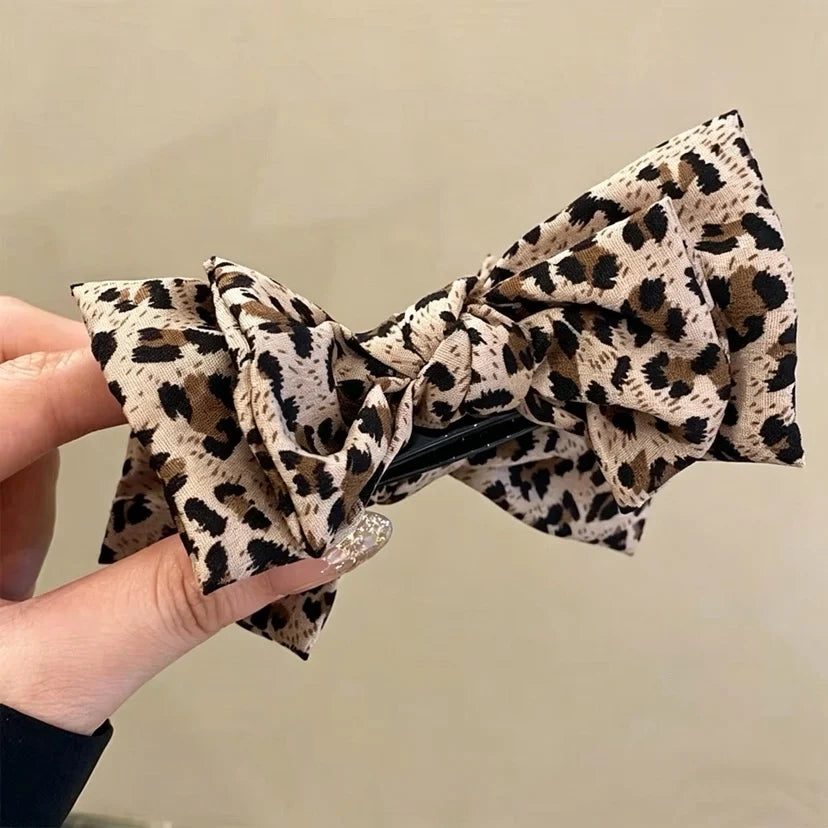 Leopard Print Bow Bun Hair Clip