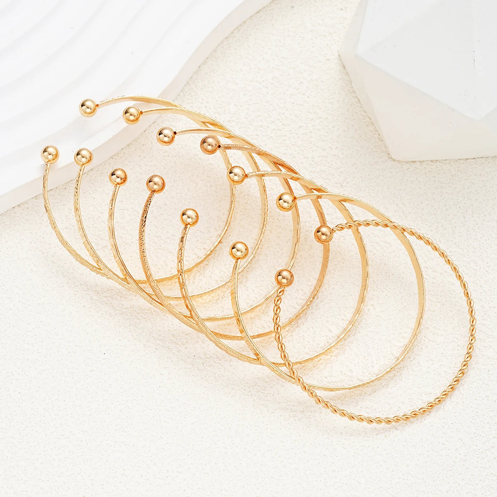 7PCS Punk Gold Color Bracelet Set