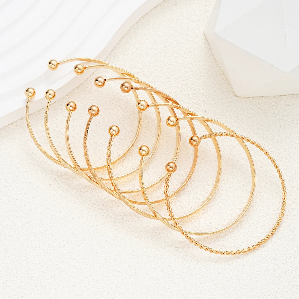 7PCS Punk Gold Color Bracelet Set