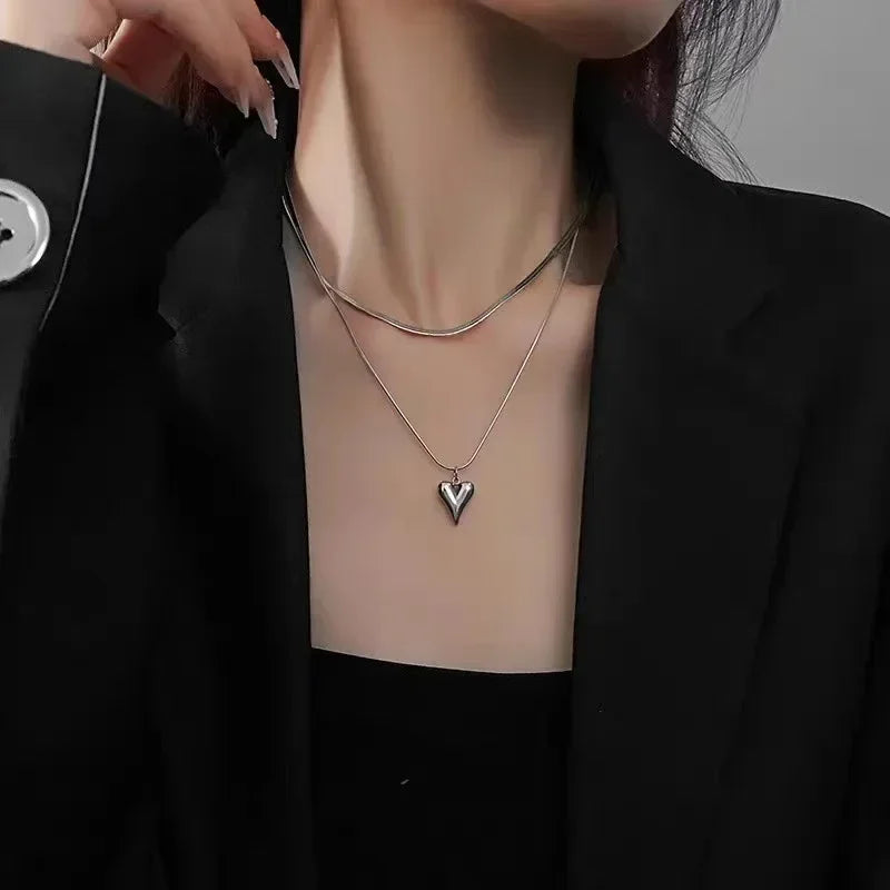 Double Layer Heart Pendant Necklace