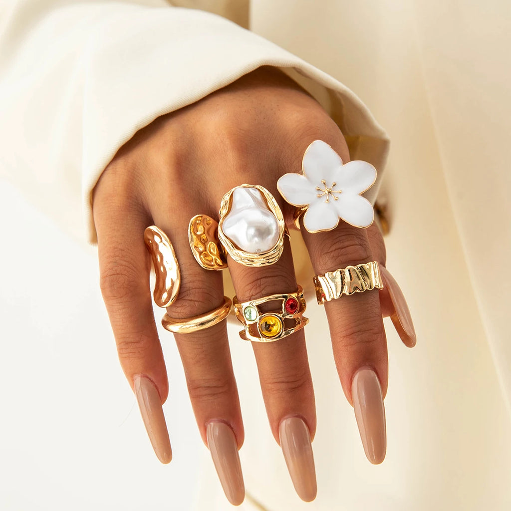 Luxury Pearl Open Ring Set – Gold Jewelry