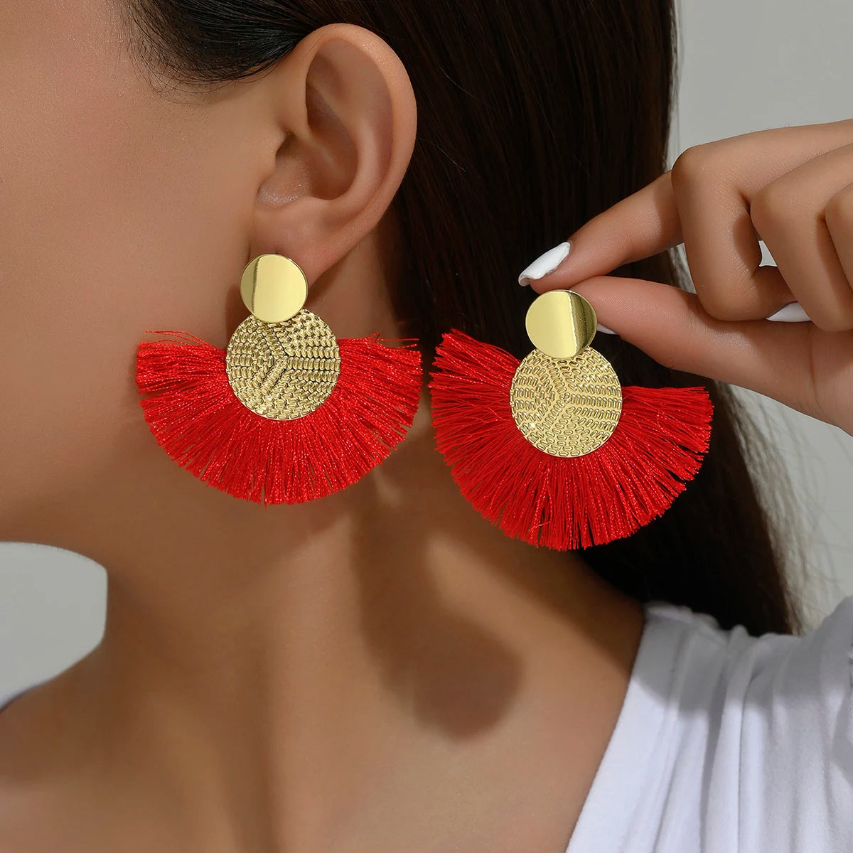 Bohemian White Tassel Fringe Dangle Earrings